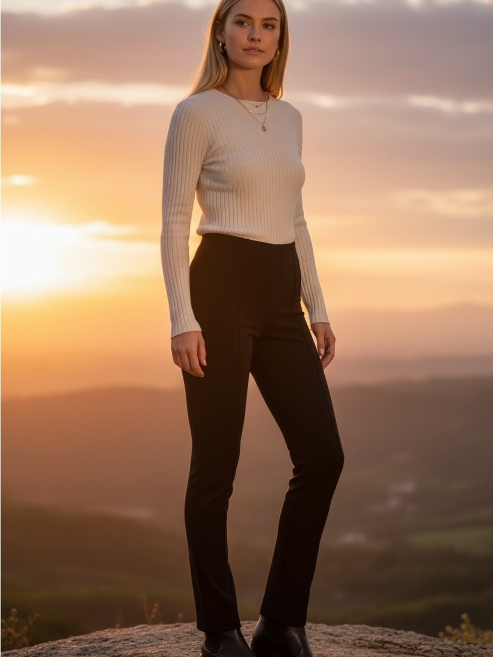 Hilary Radley Boot‑Flare Ponte Pants in Black